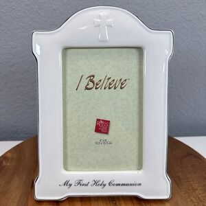 VTG Russ Berrie My First Holy Communion Ceramic 4x6 Picture Frame White Cross